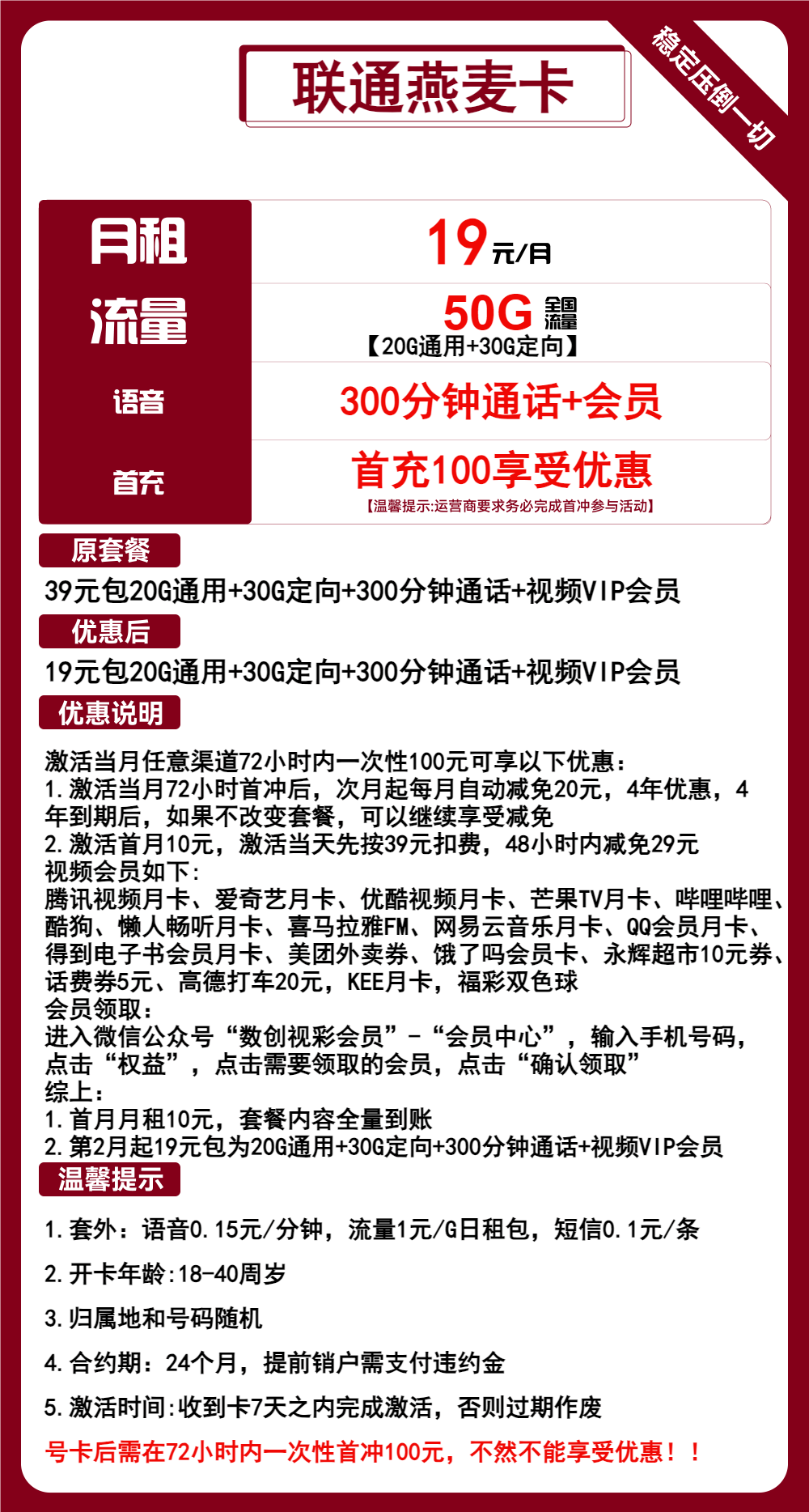 魔卡之家，联通燕麦卡资费套餐介绍