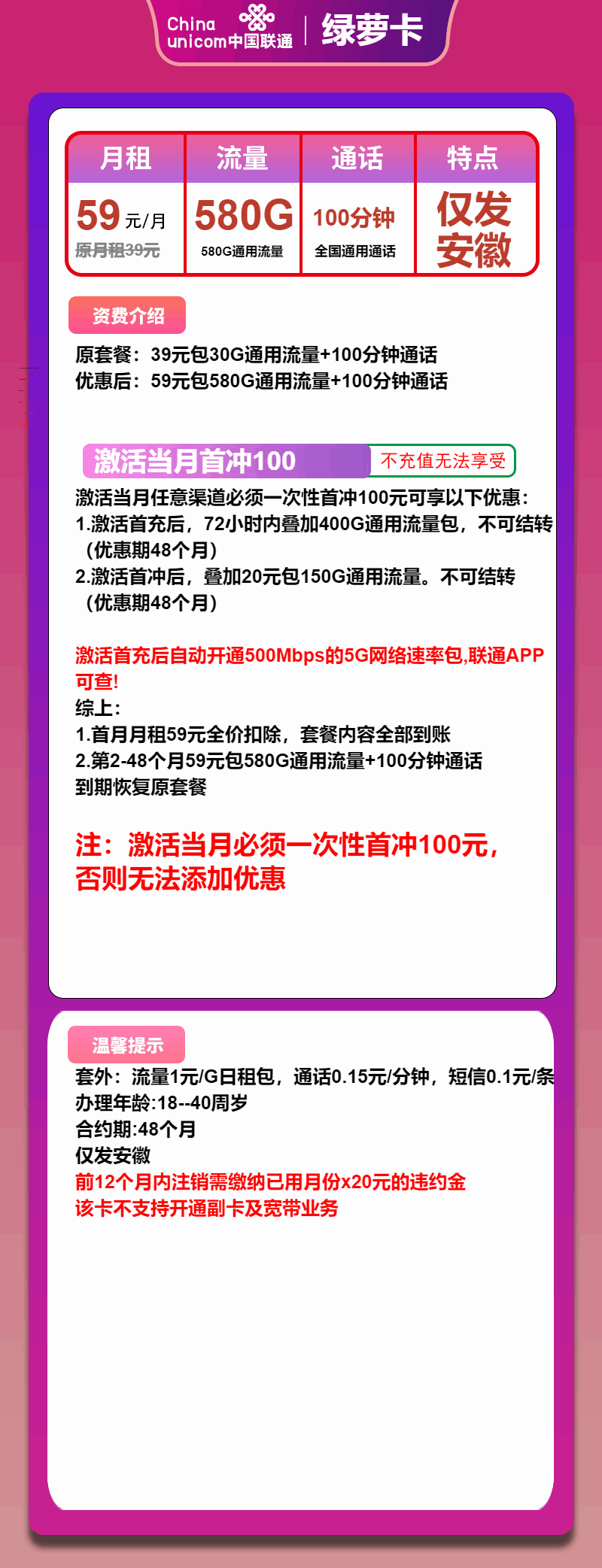 魔卡之家，联通绿萝卡资费套餐介绍