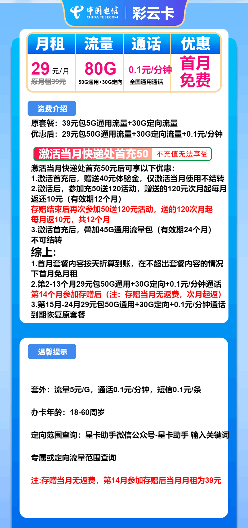 魔卡之家，电信彩云卡资费套餐介绍