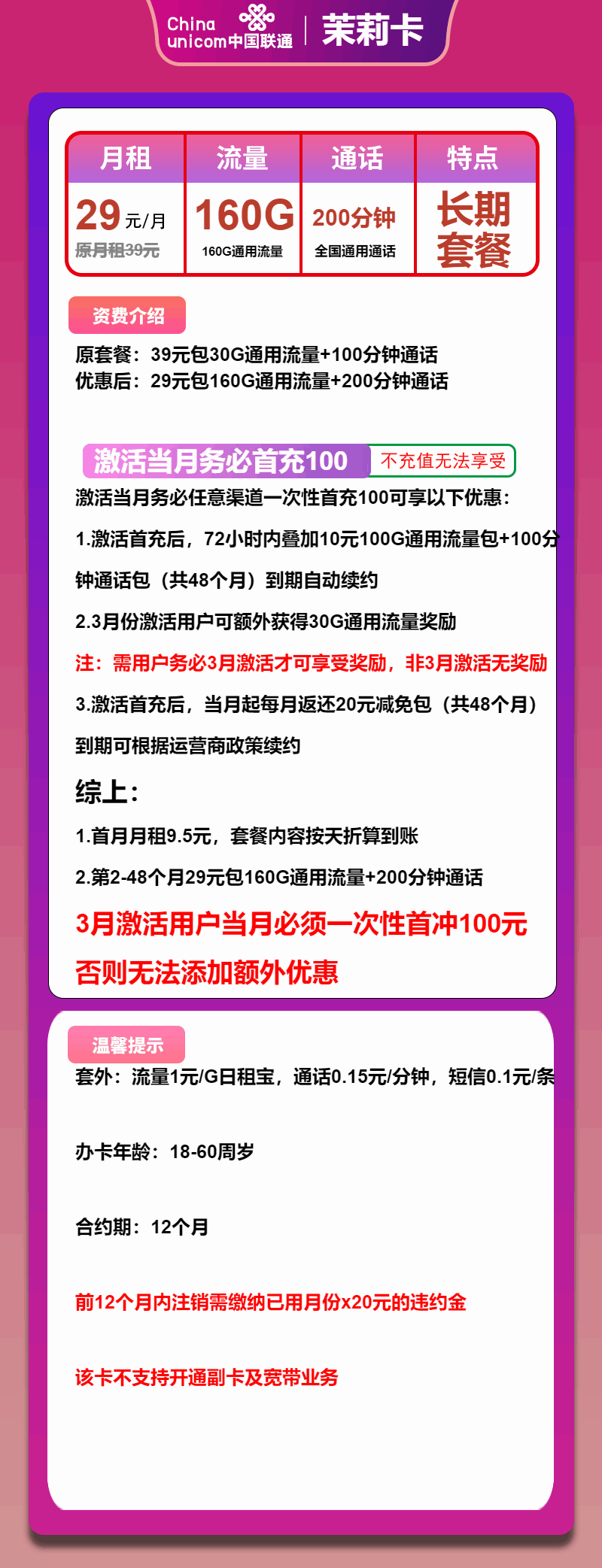 魔卡之家，联通茉莉卡资费套餐介绍