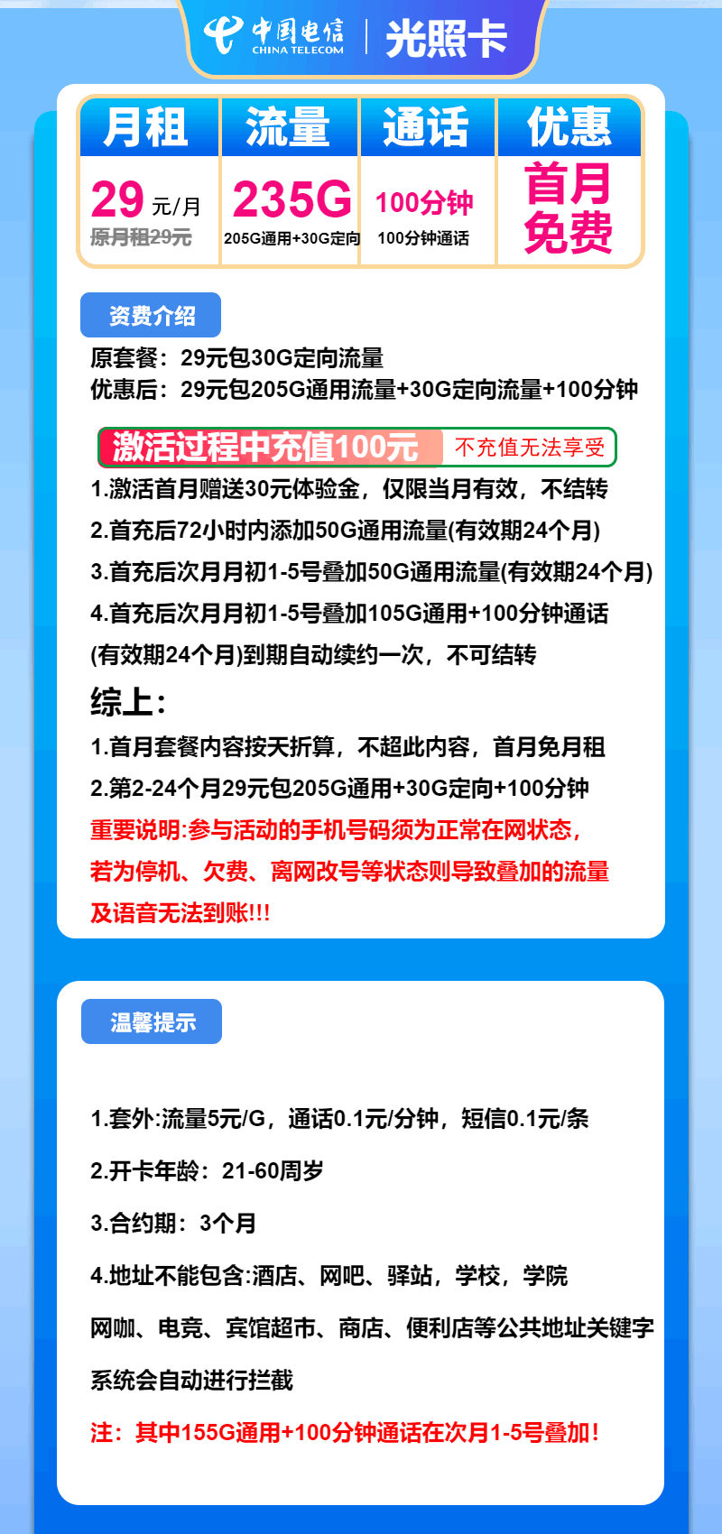 魔卡之家，电信光照卡资费套餐介绍