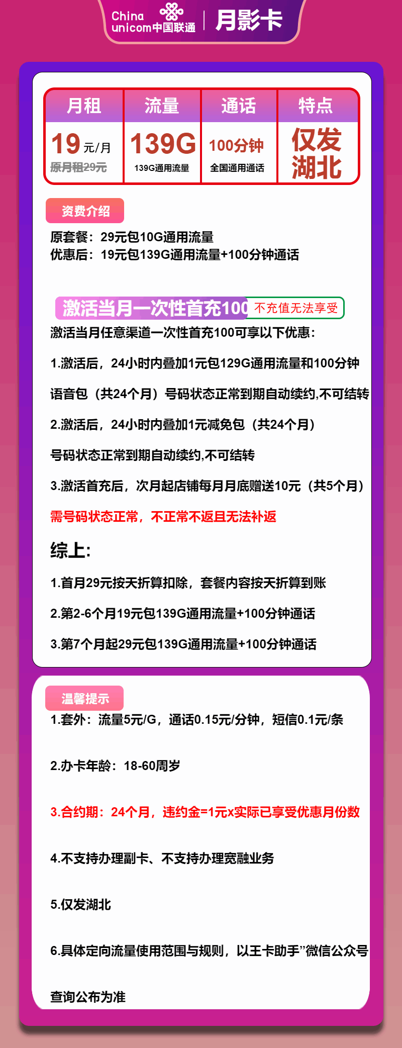 魔卡之家，联通月影卡资费套餐介绍