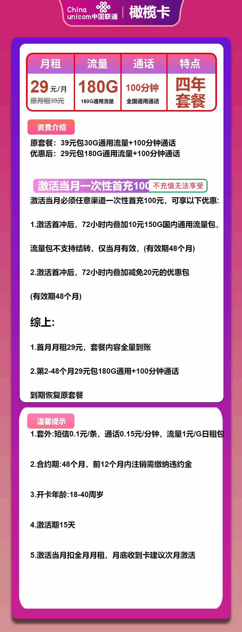 魔卡之家，联通橄榄卡资费套餐介绍