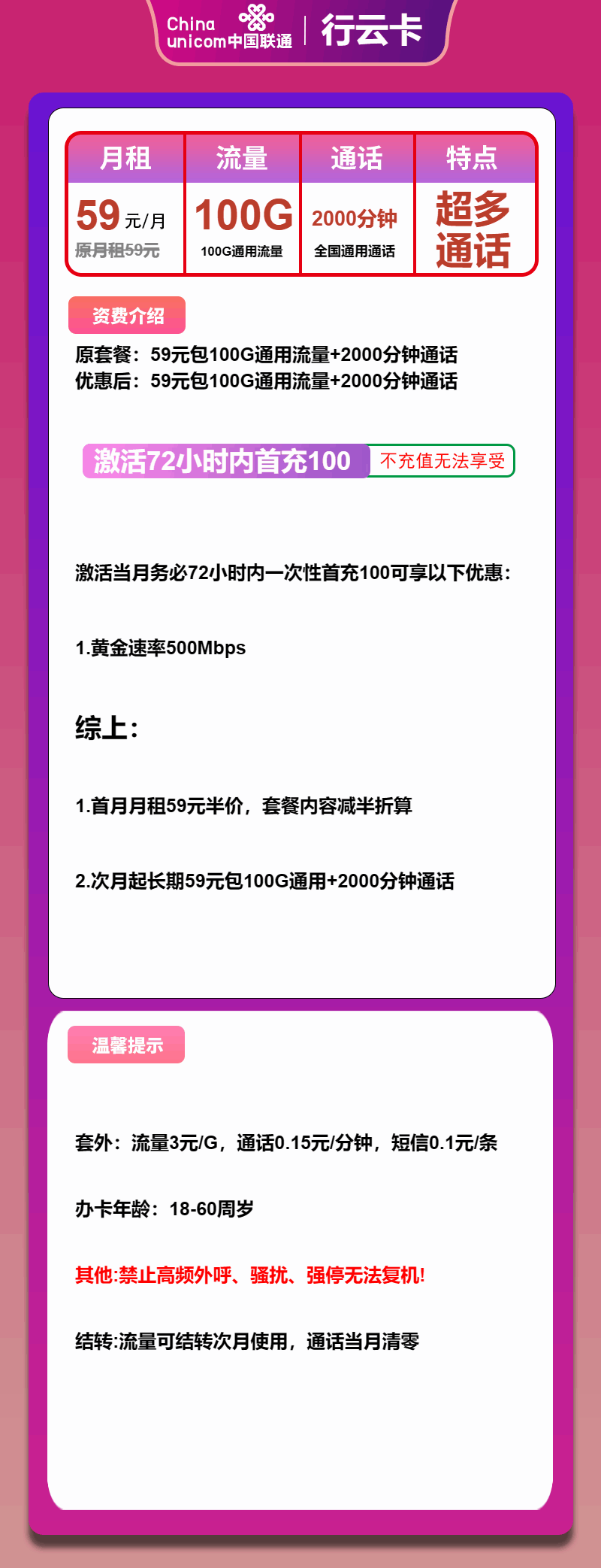 魔卡之家，联通行云卡资费套餐介绍
