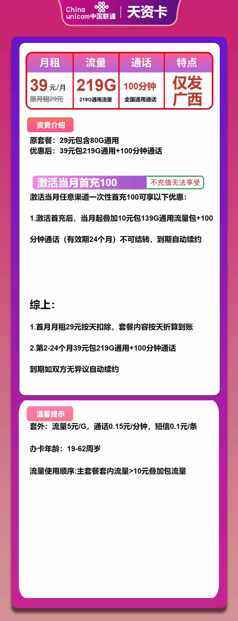 魔卡之家，联通天资卡资费套餐介绍